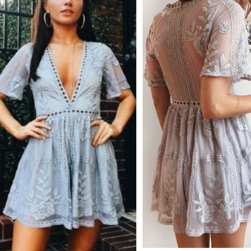 L’Atiste Lace Gray Plunge Festival Shorts Romper